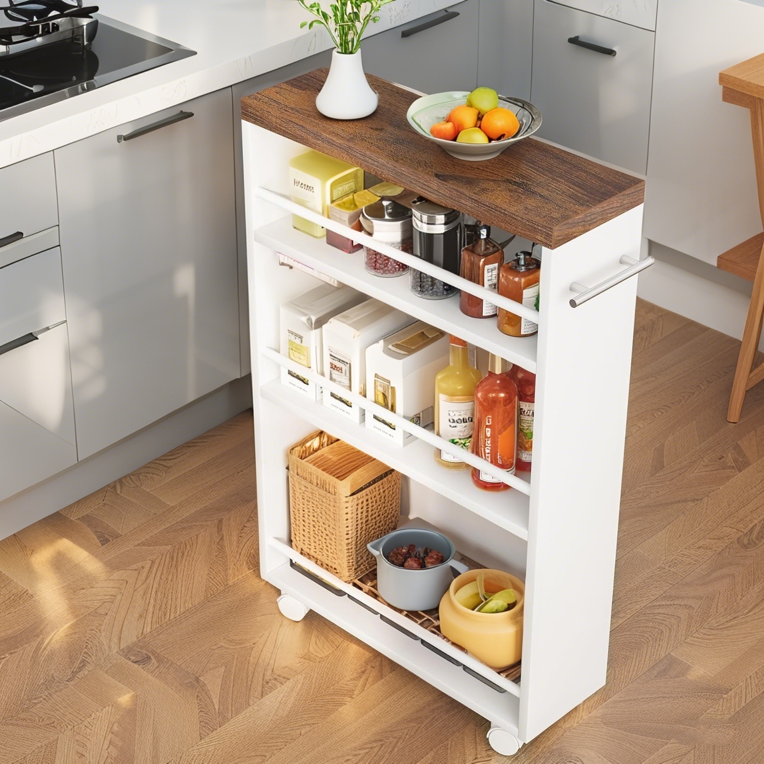 TEMU Slim Storage Cart With 4-tier Slide Out Shelves, Rolling Narrow Utility Cart On Wheels For Small Spaces, Kitchen, Bathroom, Laundry Room, With