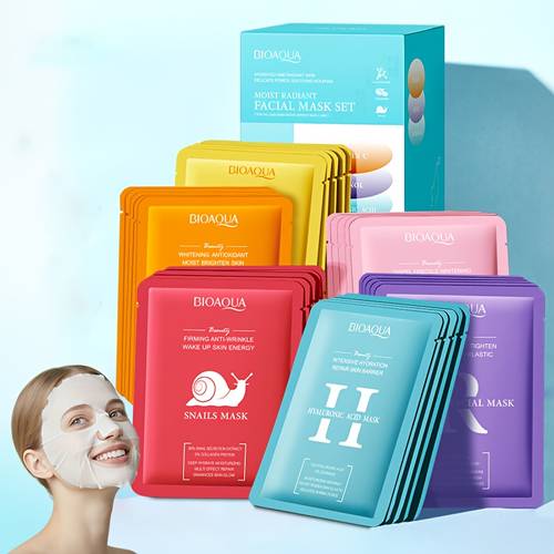 30pcs box moisturizing facial mask gift box set 5pcs snails facial mask 5pcsretinol facial mask 5pcs turmeric facial mask 5pcs vitamin c facial mask 5pcs nicotinamide facial mask 5pcs hyaluronic acid facial mask smooth the skin