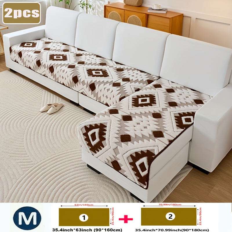 2 Bohemian Style Fashionable Jacquard L-shaped Sofa Covers, Machine Washable, Use/home And Office Decoration