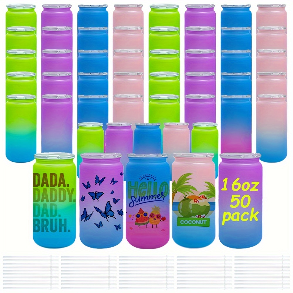 

Free Shipping Summer Hot Selling 50 Pack 16oz Pc Uvdtf Plastic Ombre Frosted Colored Cans With Plastic And Plastic Straws In Usa Warehouse