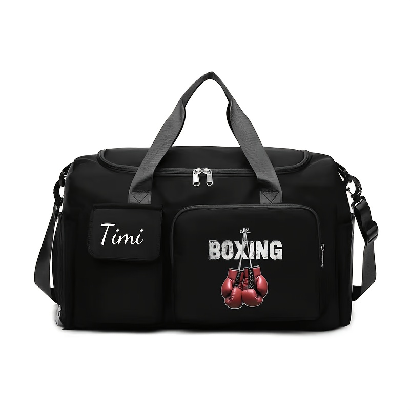 TEMU Sac de Voyage Noir Personnalisable avec , Numéros, Dates et Autres Textes. Plusieurs Poches pour un Grand Espace de Stockage et Imprimé Gant de