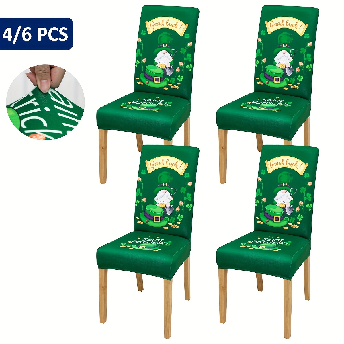 

Pack Of 4/6pcs Green 's Elf Hat Chair Covers Home Decoration Holiday Suitable For Restaurant Living Room Digital Positioning Printing