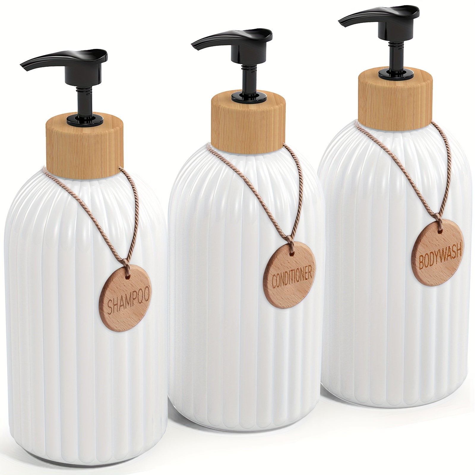 TEMU 3pcs 16.91oz Soap Dispensers With Tag, With Trays, Letter Graphic Lotion Dispensers, Empty Shower Soap Bottles Dispensers With Pump For Shampoo