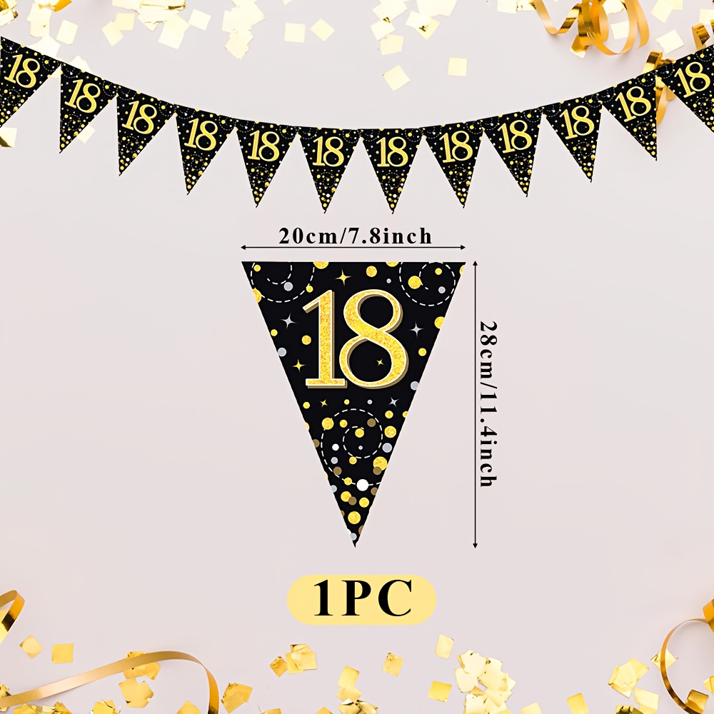 Image of 1pc, Golden 18th Birthday Party Banner, Party Decoration, Number Pattern Themed Party, Birthday Party Decoration, Coming-of-age Ceremony Decoration, Party Decoration, Graduation Ceremony Decoration