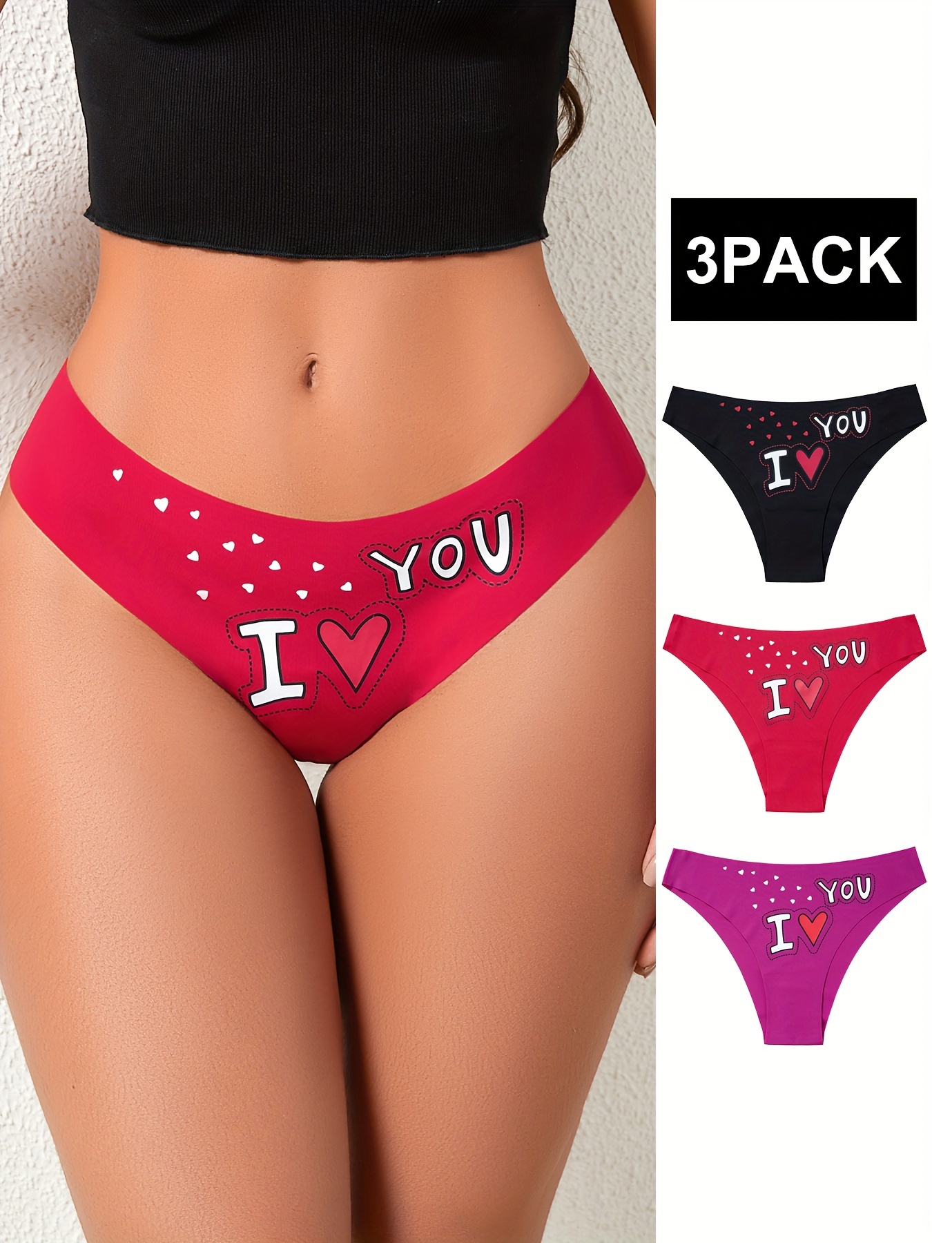 Luscious Young Girl Briefs Red Love Heart Print Women Panties Soft