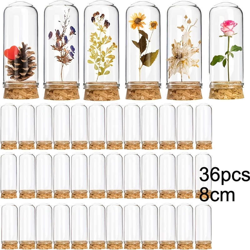 36 Pack Glass Cloche Dome, Glass Bottles With Cork Stoppers, 3 Inch Decoration Message Glass Bottle Vial Cork For Candy, Diy Art Crafts, Wedding Party Favors