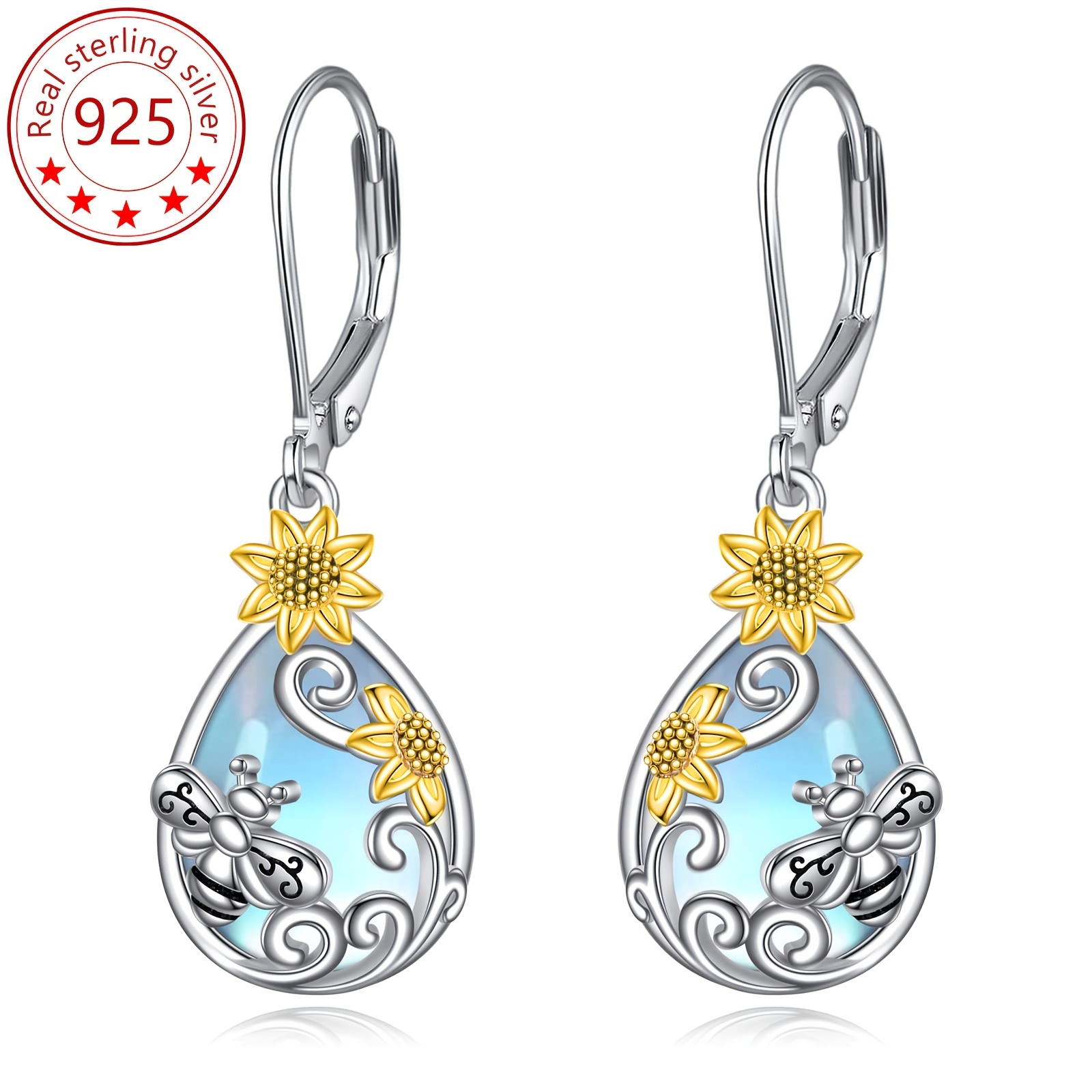 womens pure silvery french   earrings low allergy synthetic   925 pure silvery pendant earrings with bees hummingbirds dragonflies suitable for christmas gifts and anniversary gifts for mothers wives daughters and grandmothers Product details 1