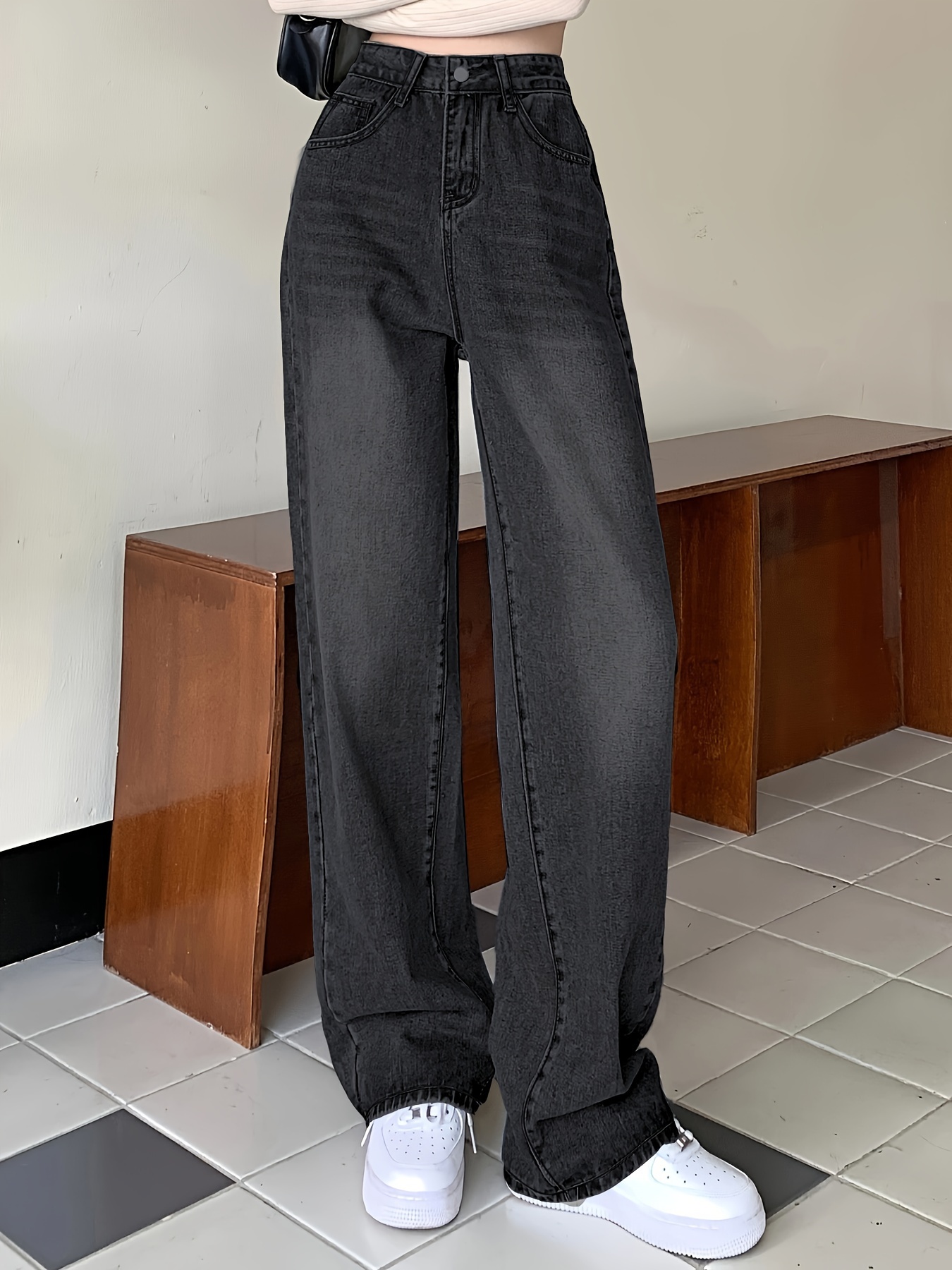 Pantalones retro de estilo ancho a la moda para mujer - Gray / XS