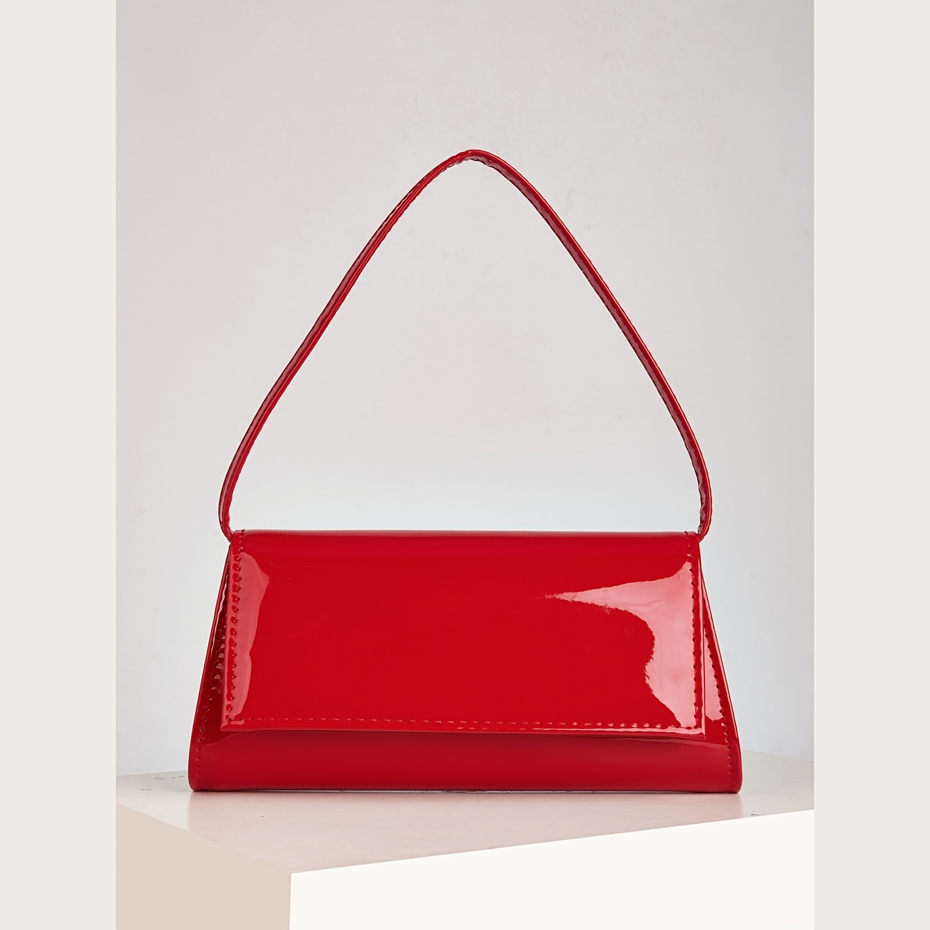 Image of Solid Color Glossy Women's Small Handbag With A Geometric-shaped Body, Featuring Detachable Long And Short Shoulder Straps. And Elegant, Suitable For Dinners, Parties, And Valentine's Day Gifts.