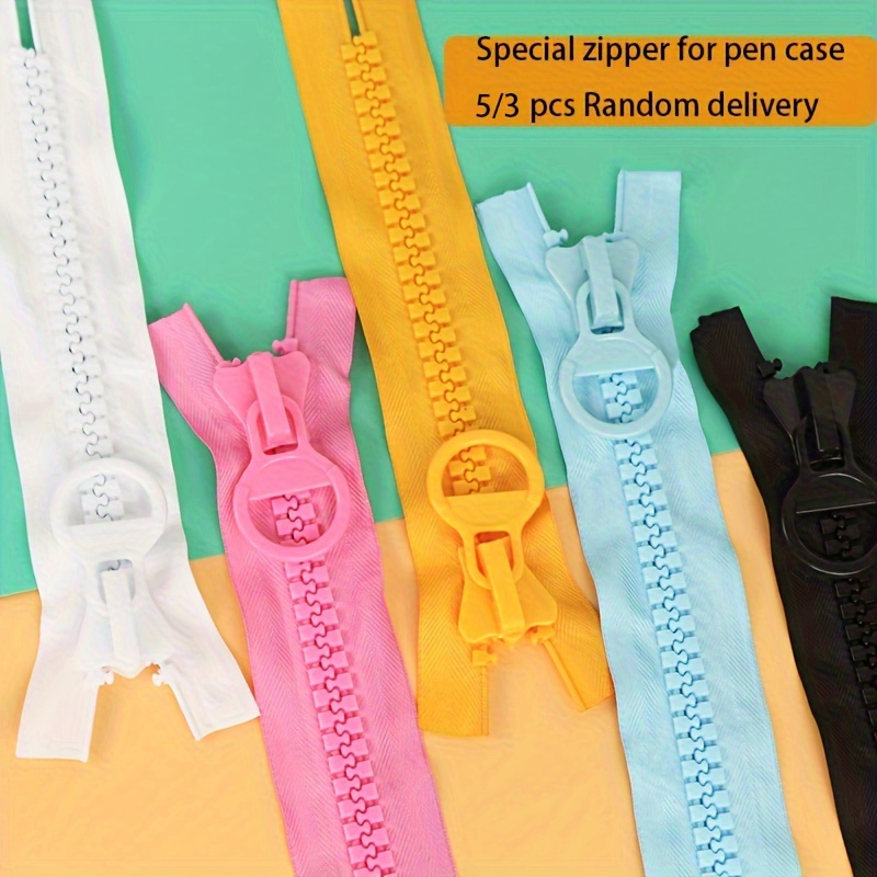 

3/5pcs Assorted Colors Resin Zippers Special Round Pull For Pen Cases And Small Pouches In Apparel And Makeup Bags Durable Plastic Teeth Zipper, Random Color Delivery