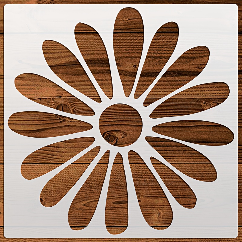 1pc Large Daisy Stencil Template, 12x12 Inches, Reusable & Washable - Ideal For Diy Home Decor, Walls, Glass, Doors, Tables & Fabric Crafts, Pet Material, Cream Color, Stencils Reusable