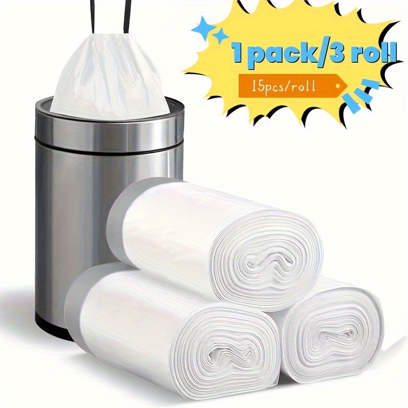 

3 Rolls Small Drawstring Garbage Bag 4 Gallons, Plastic Trash Can Liner 15 For Bathroom Toilet Bedroom Office Toilet