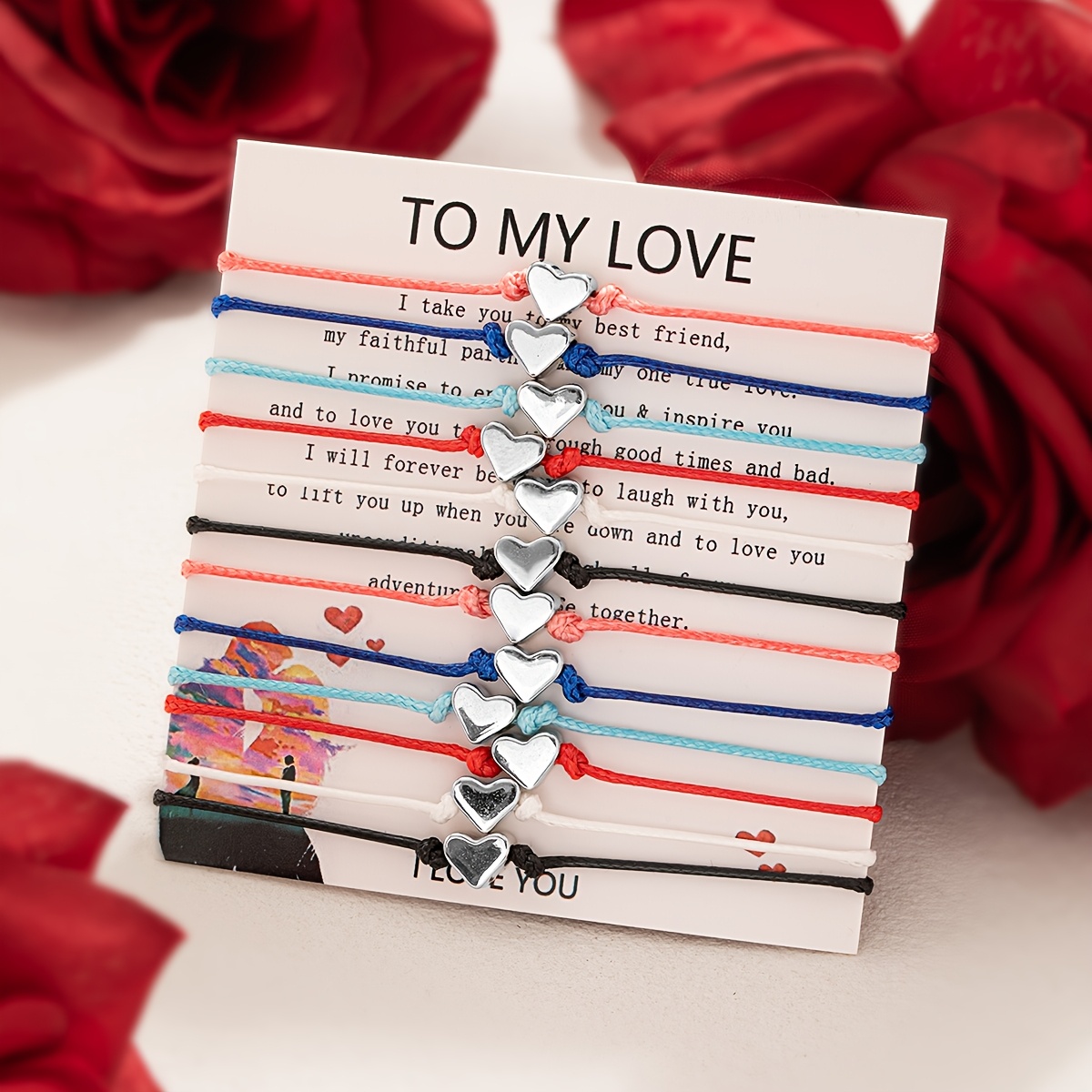 E-shop 12 Stück Valentinstag Herzförmige S Farbige Seil Handgefertigte Gewebte Segenskarte Handseil Geeignet für Paare als Feiertagsgeschenke