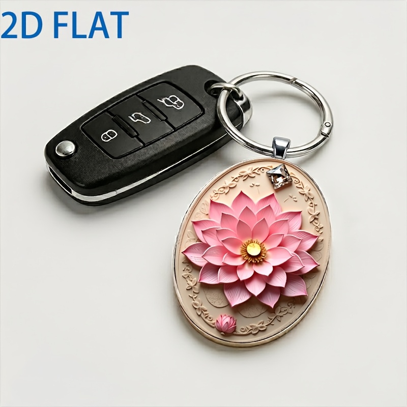 Zen Natural Style Pink Lotus Detail Keychain