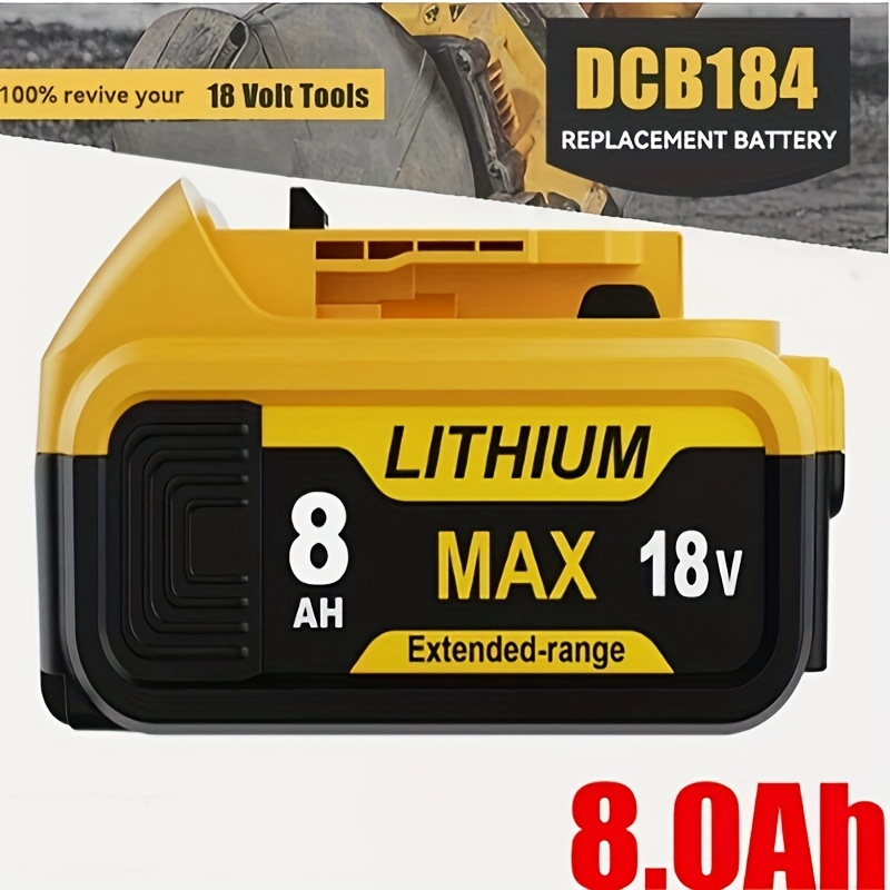 18v 8.0ah Li-lon Slider Replacement Battery Compatible With Batteries For Dcb180 Dcb200 Xr Power Tool With Led Display