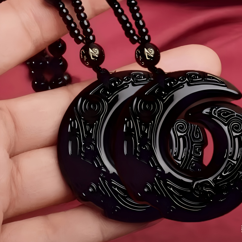 TEMU 2pcs Obsidian Pendants, Unisex Necklace, Elegant Natural Imitation Jade Design, Jewelry Gift