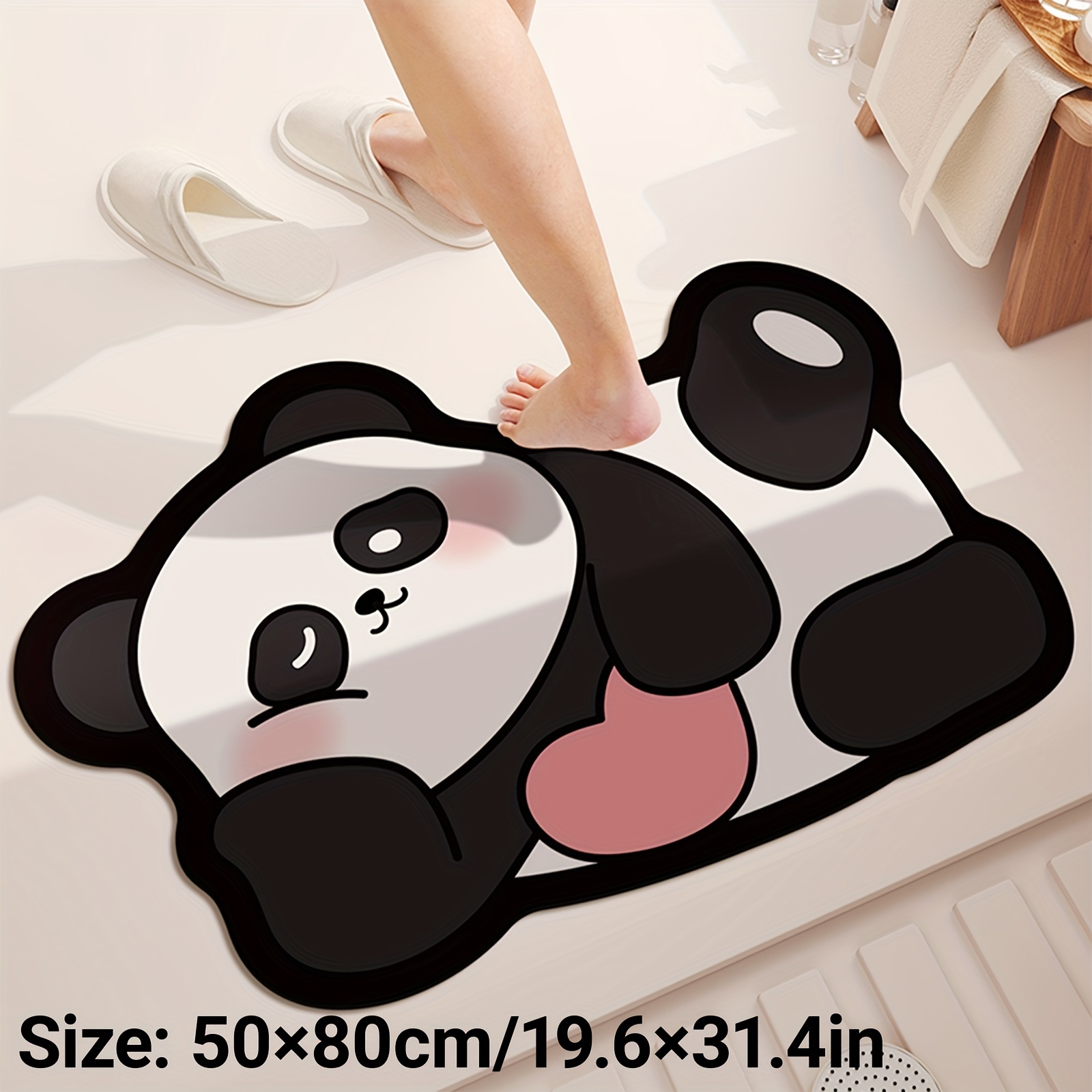 TEMU 1pc Super Absorbent Bath Mat, Non-slip Shower Floor Mat, Soft Bathroom Rug, Carpet For Shower, Bathtub, Outdoor Door Mat, Cute Cartoon Panda