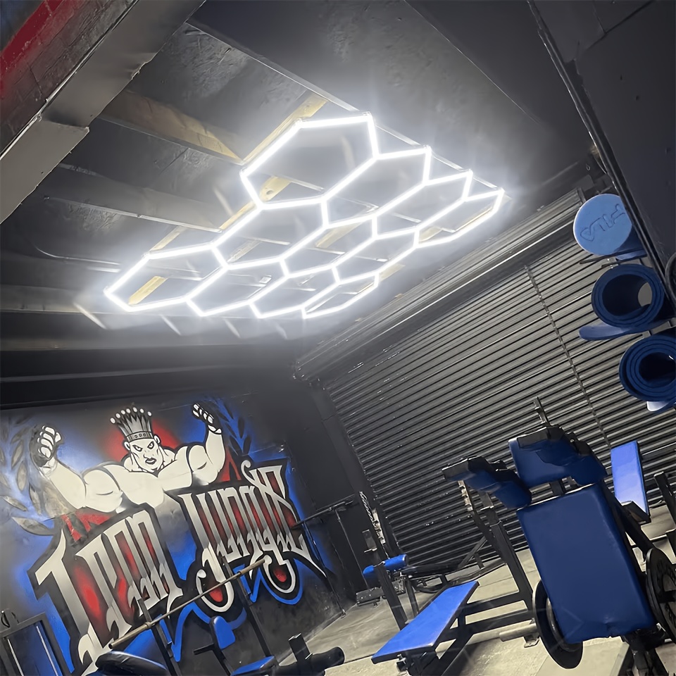 TEMU Luces de garaje hexagonales de 11 rejillas, luz LED hexagonal, luces hexagonales de panal ultrabrillantes de 6500K, diseño duradero para garaje,