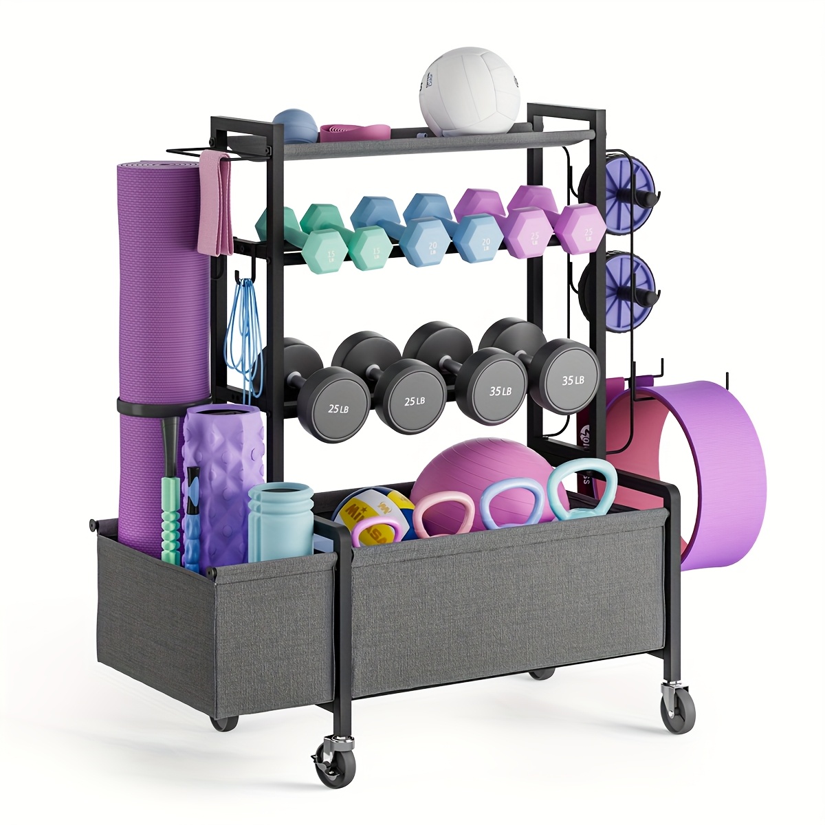 TEMU Adjustable Dumbbell Rack, Weight Rack For Dumbbells, Home Gym Storage For Dumbbells Kettlebells Yoga Mat Ball, All In 1 Workout Equipment