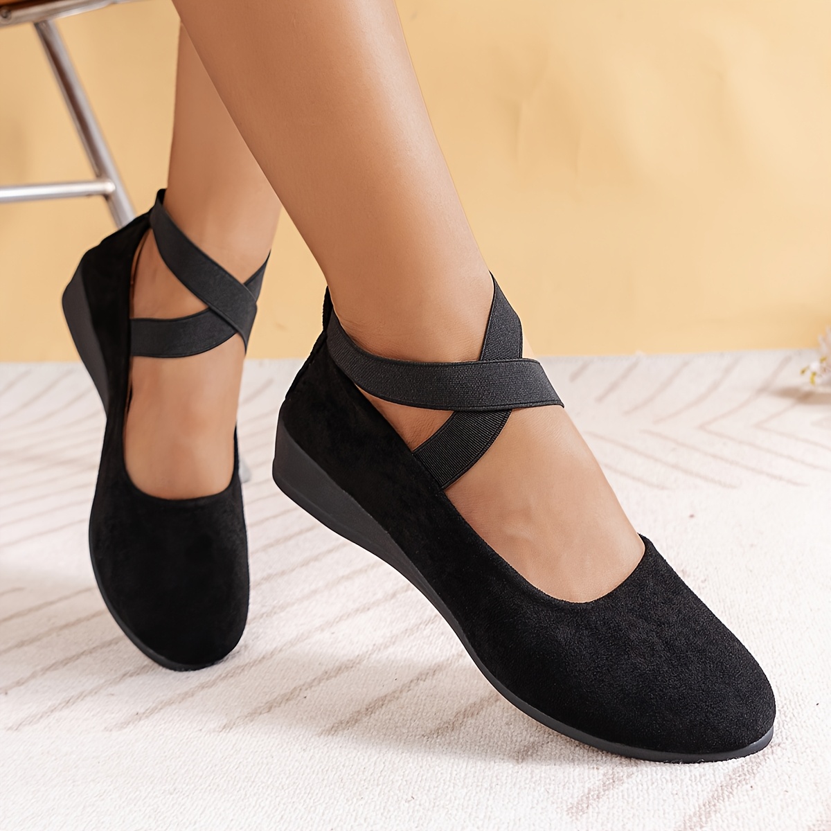 Ankle Strap Black Stylish Flats Elegant Black Ballet Flats Women