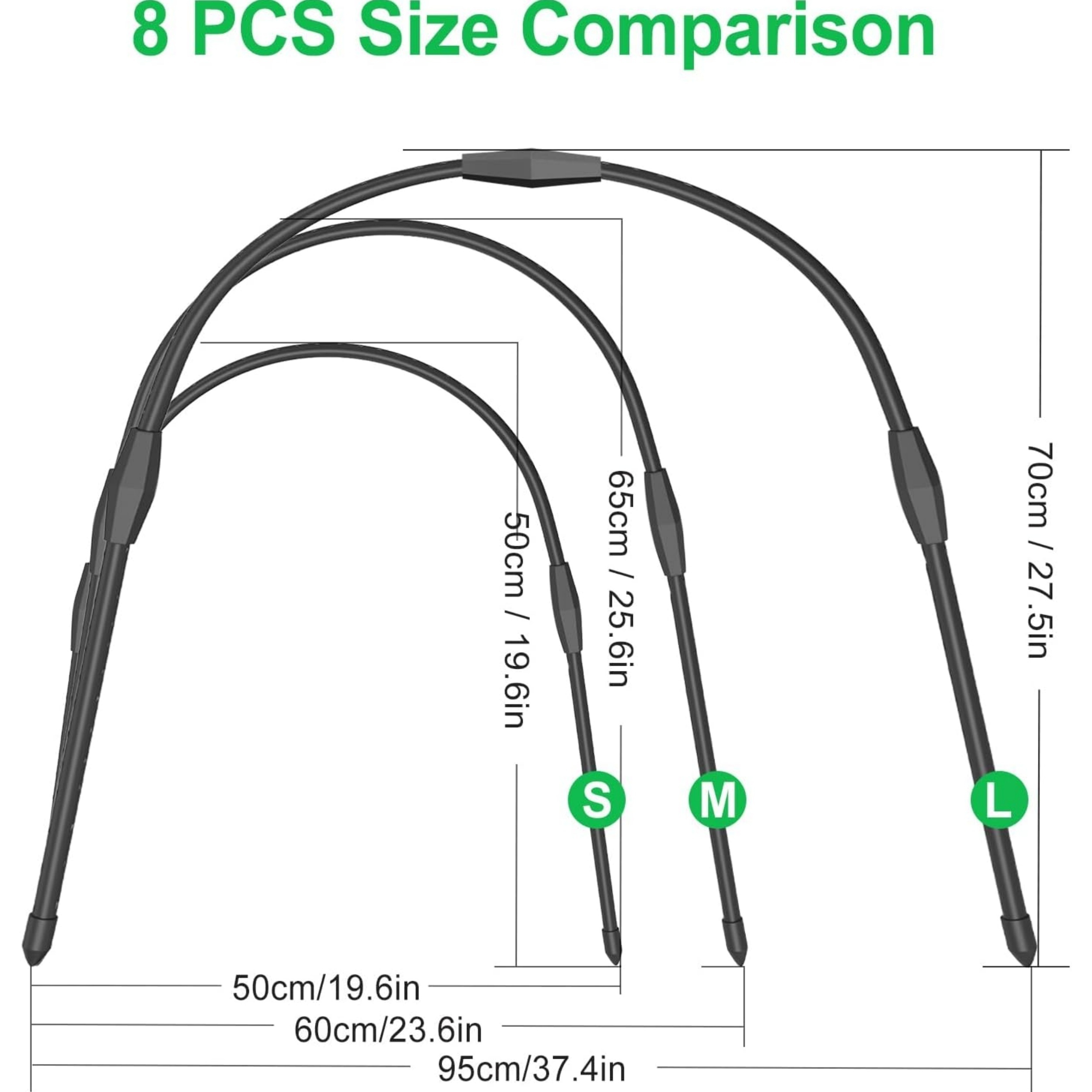 8pcs Garden Hoops For Raised Beds, Greenhouse Hoops For Row Cover Garden Netting, Rust-Free Garden Tunnel, Reuseable Gardening Supplies For Plants