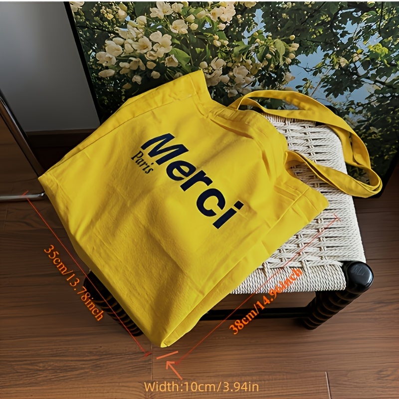 Image of 1pc Large-capacity Yellow Shopping Tote Bag, Square Leak-proof Tote Bag, Suitable For Groceries And Shopping, Multifunctional Mom Bag, Summer Shopping Bag, Commuter Tote Couple Style