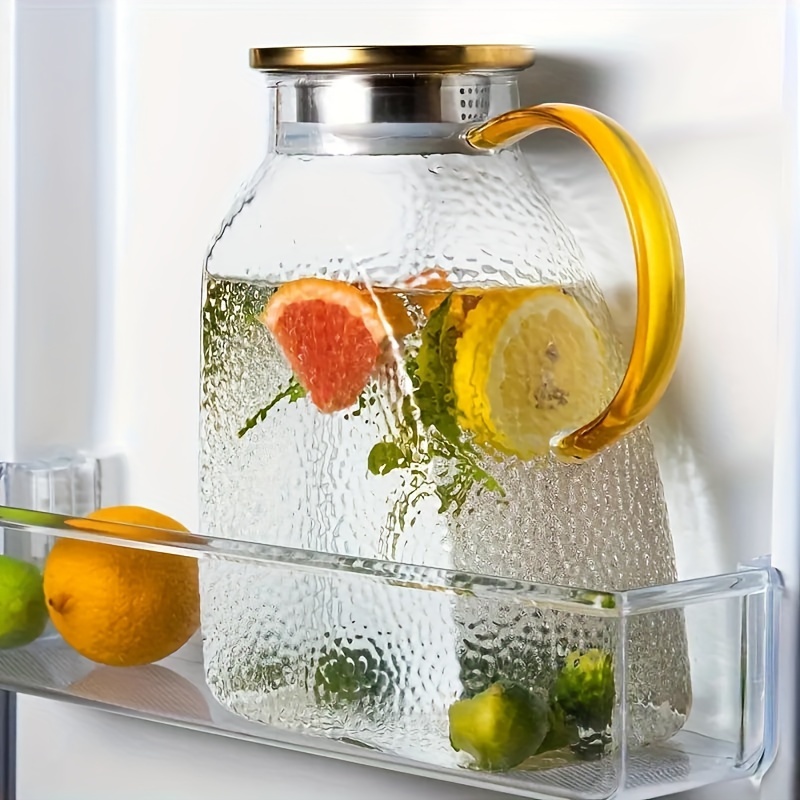 1pc household glass cold water pot teapot with stainless steel lid and filter hole   design with   texture   very suitable for storage in the refrigerator 1500ml 50 7oz