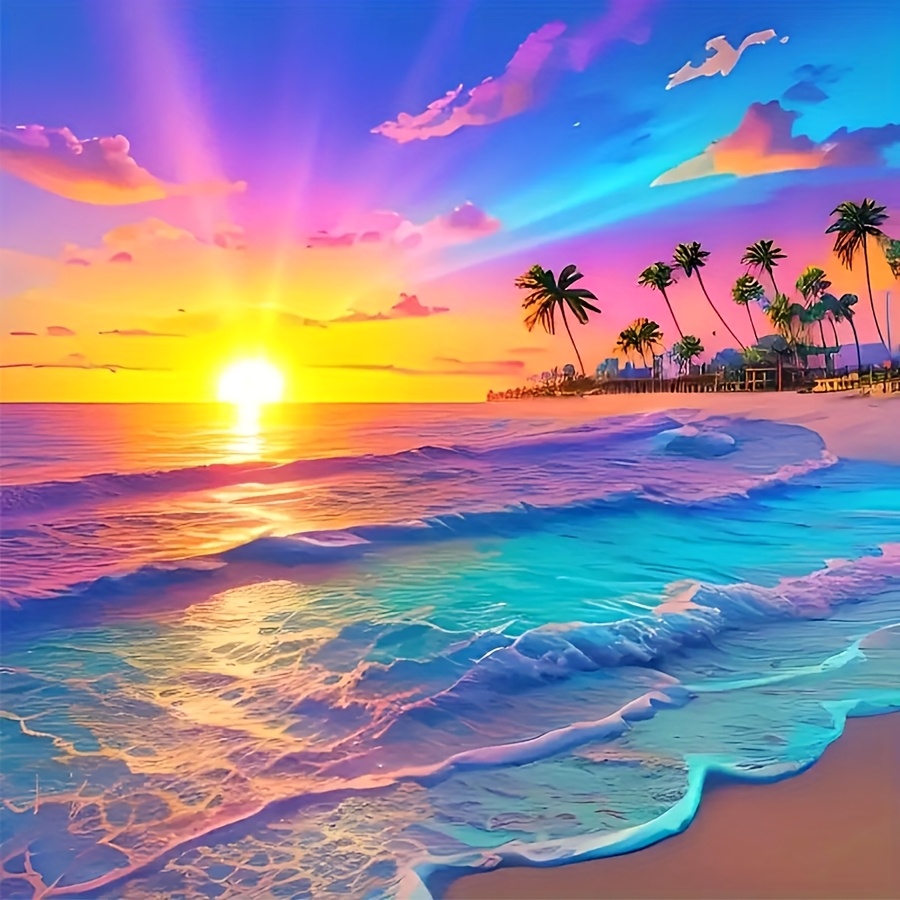TEMU 1pc Frameless 5d Painting Frameless Colorful Seaside Scenery Theme Painting Art Picture Painting Craft Wall Decoration Surprise Gift