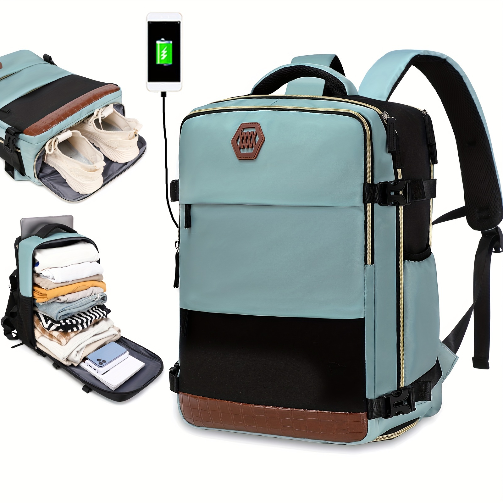 airline approved laptop travel backpack women light blue Temu Canada