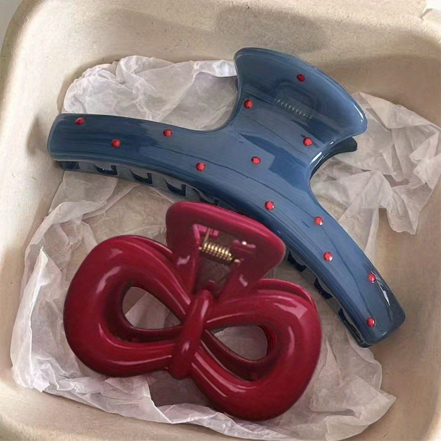 TEMU 2pcs Pince à Cheveux Bleue à et Nœud Rouge, Pince Requin pour , Pince à Cheveux Rétro Premium, Adaptée à un , Vacances en , Fête des Mères,