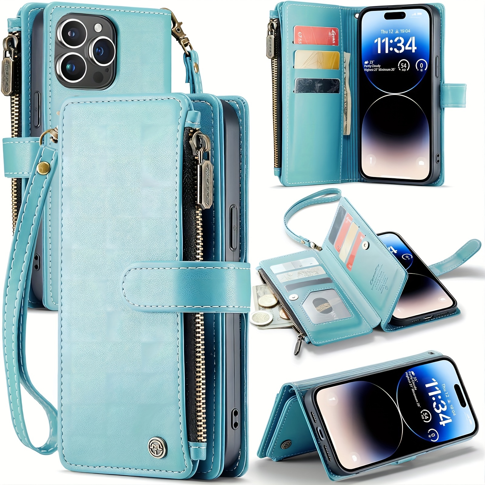 

Wallet Case For Iphone 15/14/13/12 Pro Max With Rfid Blocking, Phone Case With Card Holder For Women Men, Durable Kickstand Zipper Shockproof