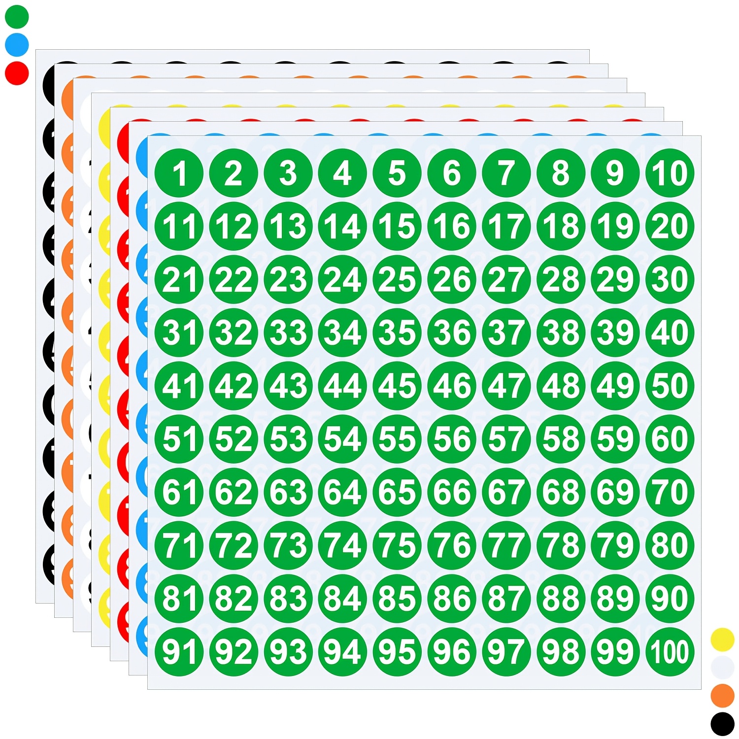 TEMU 700pcs Étiquettes Numérotées Consecutives 1-100, Autocollants Ronds Colorés de 1 Pouce, Vinyle Auto-Adhésif, Numéros pour Bureau, , Rangement,