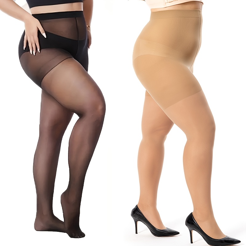 1/2/3/4 Pairs Women's Plus Size Sheer Pantyhose, High-Waist Control Top Tights, Soft Black Socks with Reinforced Toes, Breathable Thin Everyday Stockings, Women's Hosiery and Socks