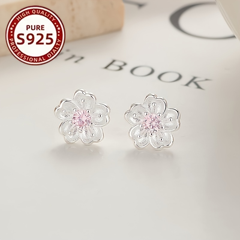 elegant luxurious s925 silver sakura earrings with synthetic zirconia ideal for daily wear and gift   occasions Product details 5