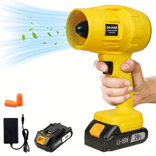20000rpm cordless electric blower 20v high pressure handheld leaf blower with 2 rechargeable batteries nozzle yellow portable dryer for car outdoor use ideal holiday gift outdoor equipment functional blower durable construction outdoor cleaning air blower for dust