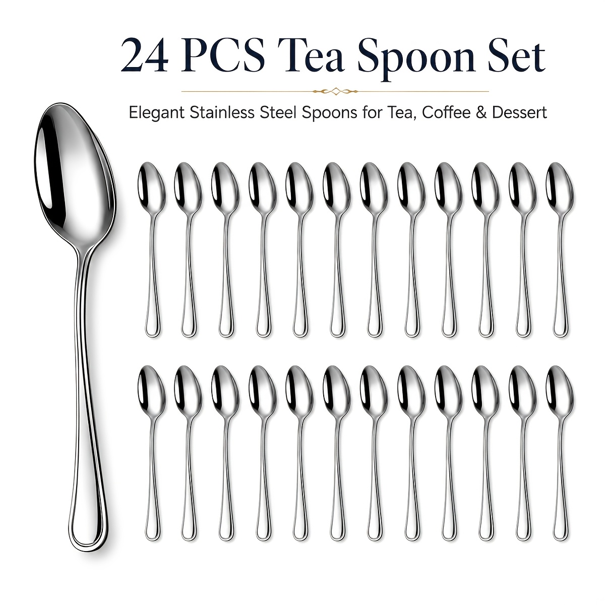 Image of 24pcs Stainless Steel Tea Spoons Set, Silvery Small Coffee Dessert Spoons, Mirror Polished, Rust Resistant & Dishwasher Safe For Tea, Coffee, Yogurt, Cake, Home Tea Party & Daily Use