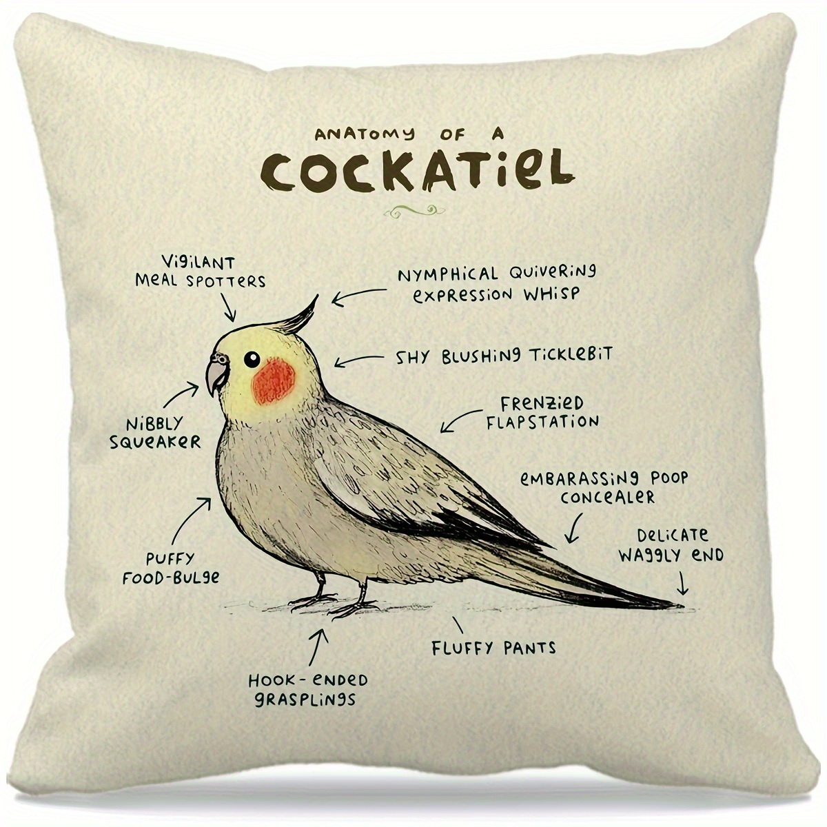

1pc Throw Pillow Cover, Pillow Covers 18x18in - Cockatiel Owner Gifts For Bird Lovers Women Men, Anatomy Of A Cockatiel Pillow Covers, Funny Cute Cockatiel Vintage Decorative Throw Pillow Case