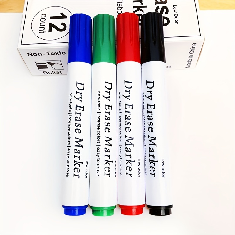 

4/12pcs Erasable Whiteboard Pens: Large Capacity, Easy To Erase, Water-based, Teaching Accessories - Dry Erase Markers With Broad Point