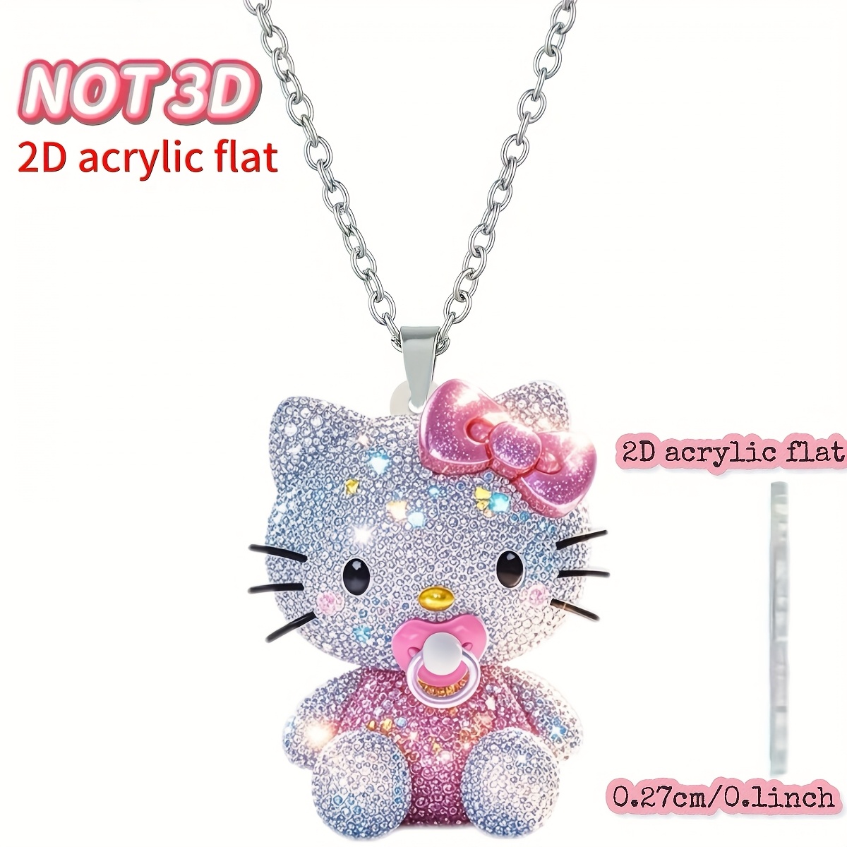 Image of 2d Flat, [2d Flat] 1pc, 2025 New Acrylic Pendant Necklace, , Cute Hello Kitty, New Acrylic Women's Necklace, Fashionable Sweater Chain Pendant, Gift For Birthday Parties, 2d Flat