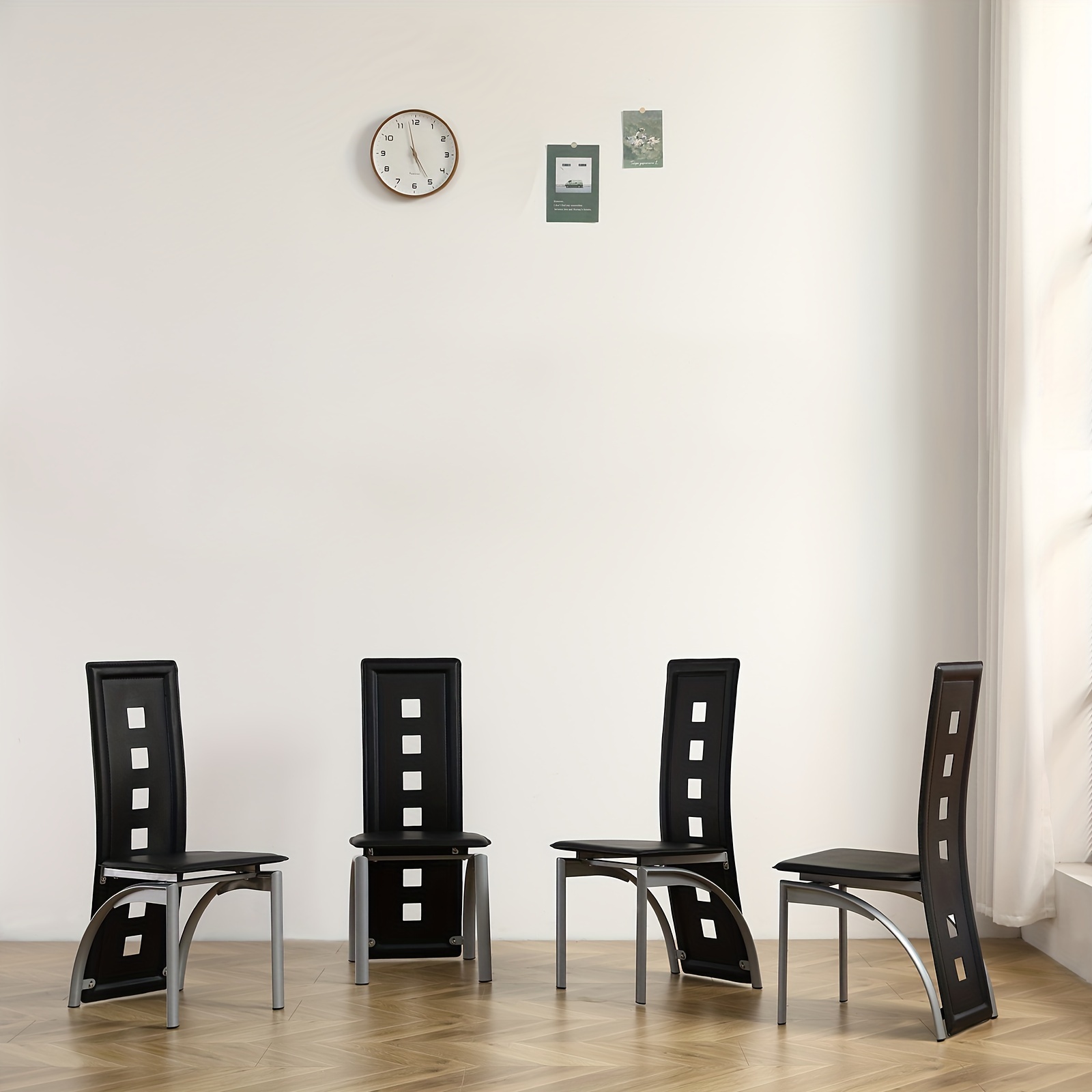 4pcs Hollow Decoration PU Leather Dining Chair Black