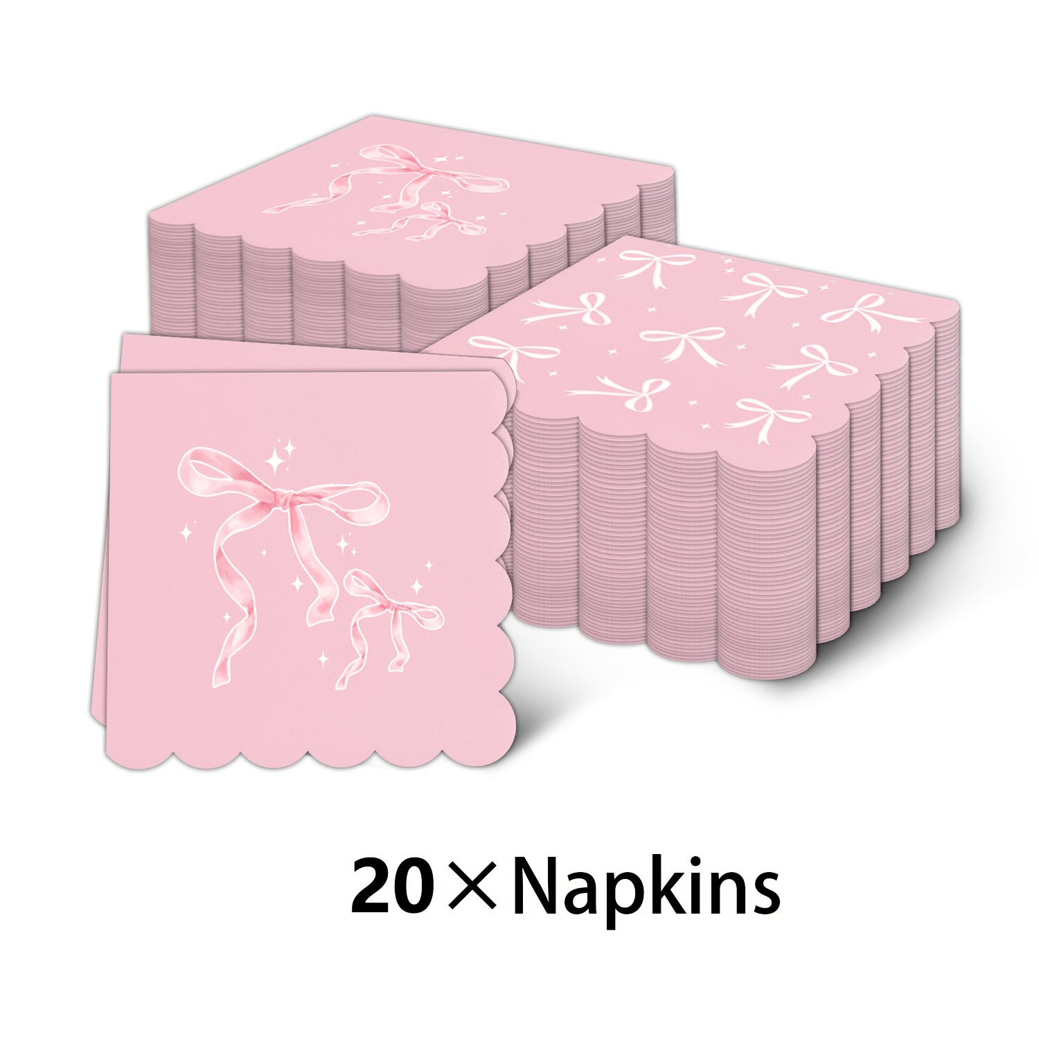 E-shop Rosa Weiße Schleifen-Motiv-Party-Servietten mit Elegantem Schleifenmuster - 3-fach gefaltet, 4-lagig (17x17 cm) für Valentinstag, Hochzeiten,