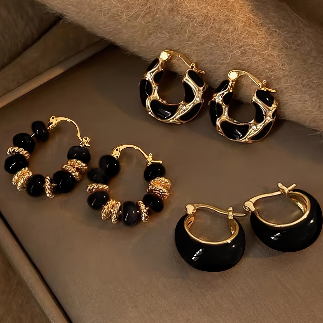 Image of 3 Pairs Of Light Luxury, Fashionable, , High-end, Geometric Bead, Elegant, Earrings, Daily Versatile Women's Earring Set