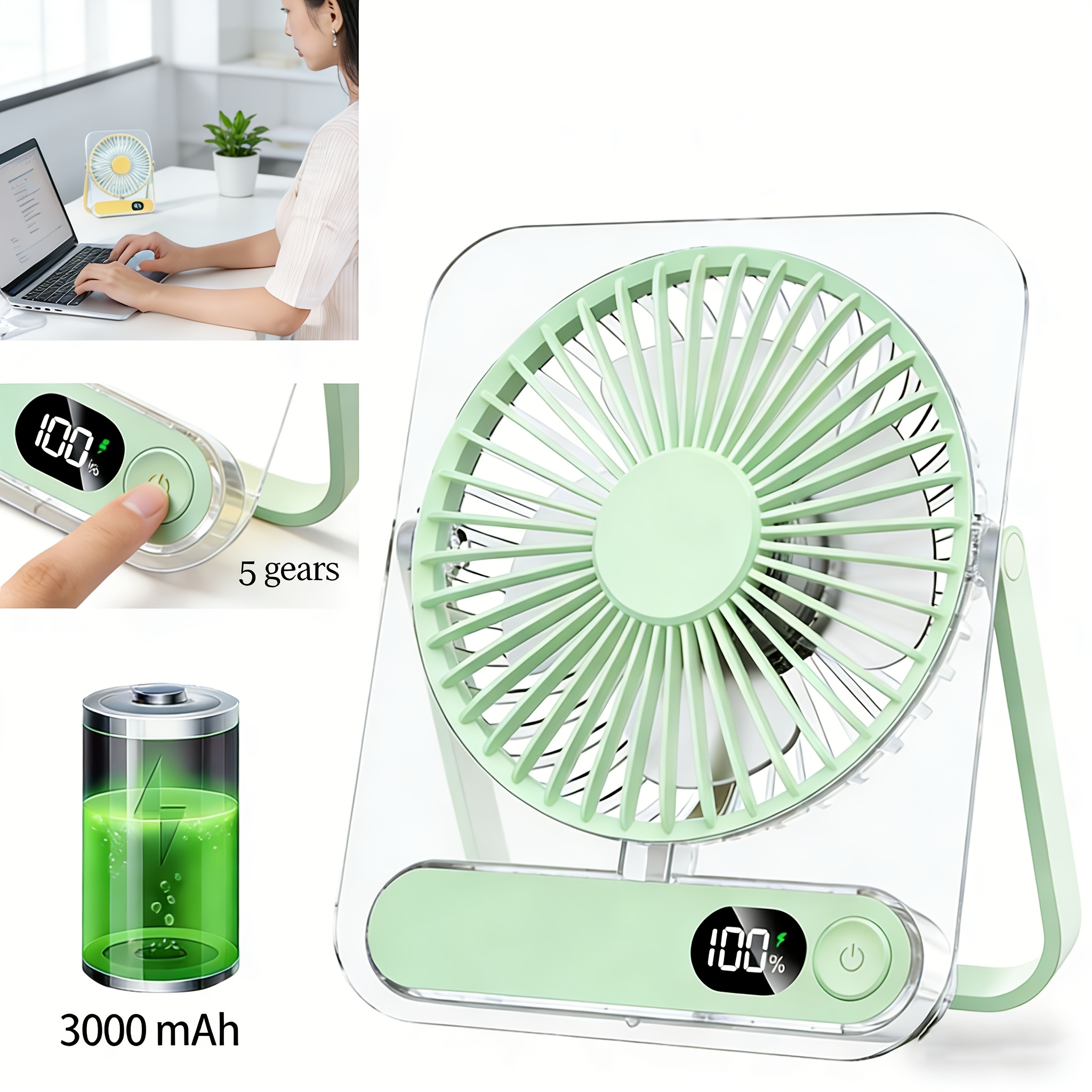 Portable Usb Desktop Fan 3000 Mah Battery 5