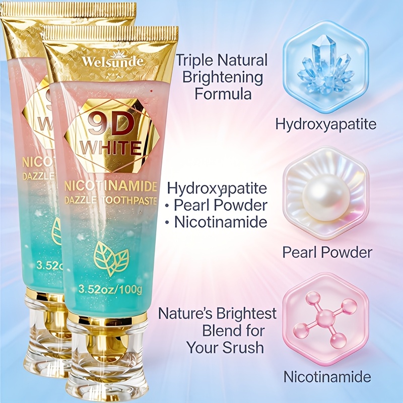 Buy 2 Toothpaste Get 1 Toothpaste Squeezer, 9D White Niacinamide Mint & Peach Flavor