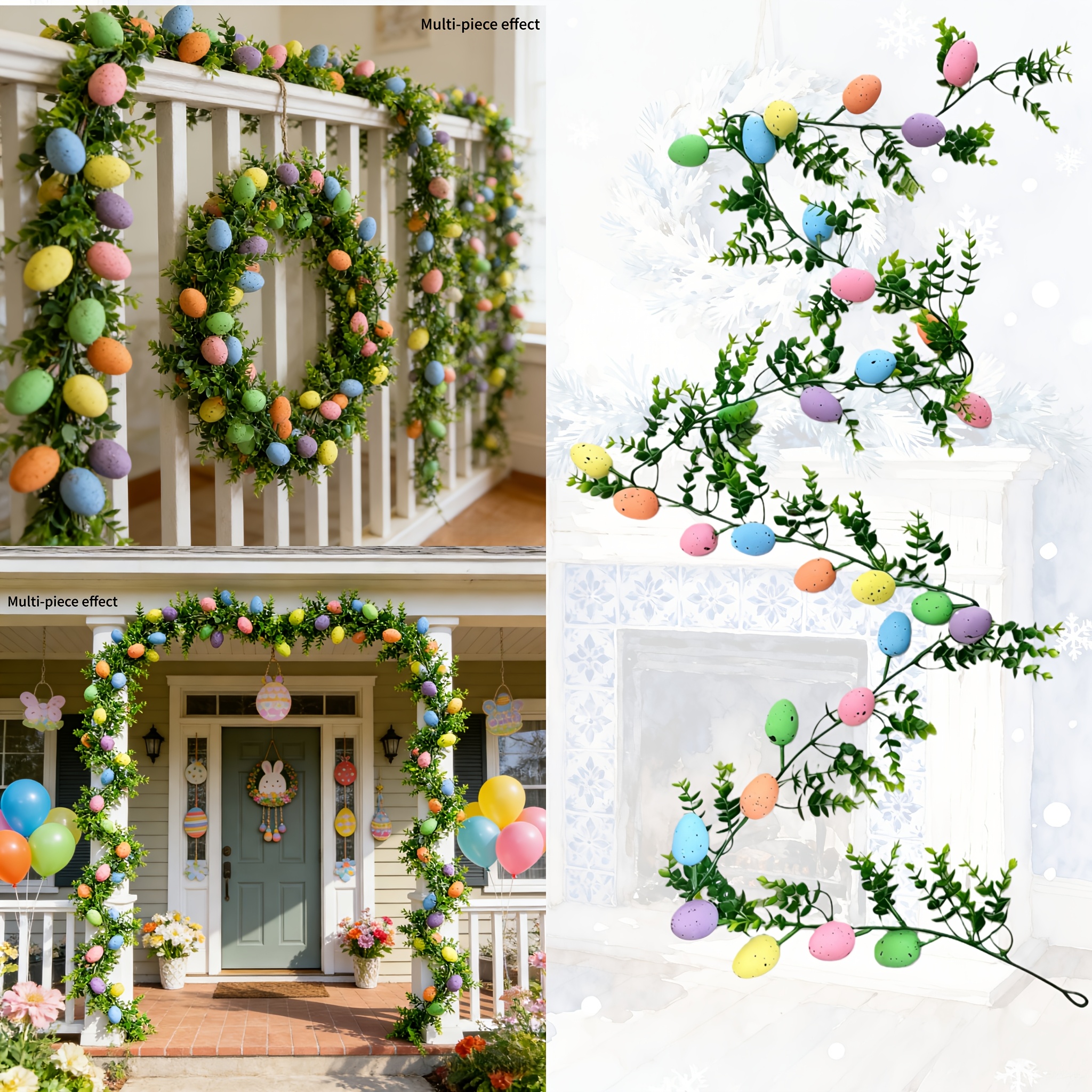Image of Artificial Easter Eucalyptus Egg Wreath With Colorful Spring Ivy - Rustic Farmhouse Table Centerpiece For Hunts, Spring Table Decor, Door Or Mantel - Durable/outdoor Holiday Wreath For Church Events