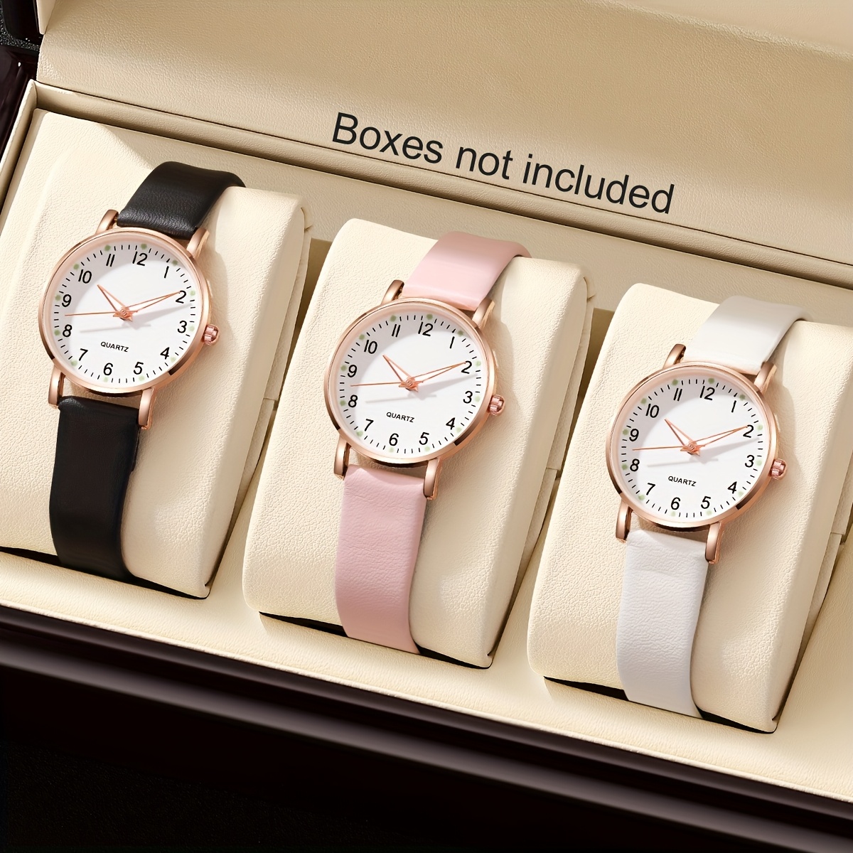 Image of 3pcs Set Of Petite And Elegant Casual Women's Quartz Watches, Alloy Round, Pu Leather, Ideal For Birthdays, Valentine's Day, Christmas, Graduation, And Back-to-school , Perfect Gift