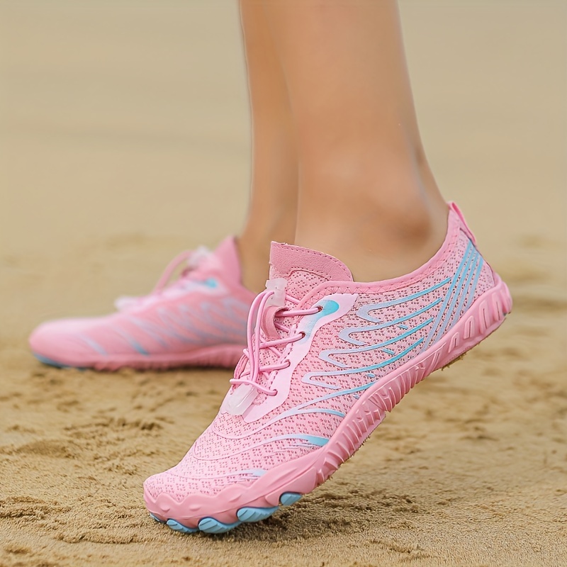 

Women's Quick-dry Breathable Five-finger Water Shoes For Outdoor Hiking, Swimming, And Beach Activities - Striped Mesh Upper