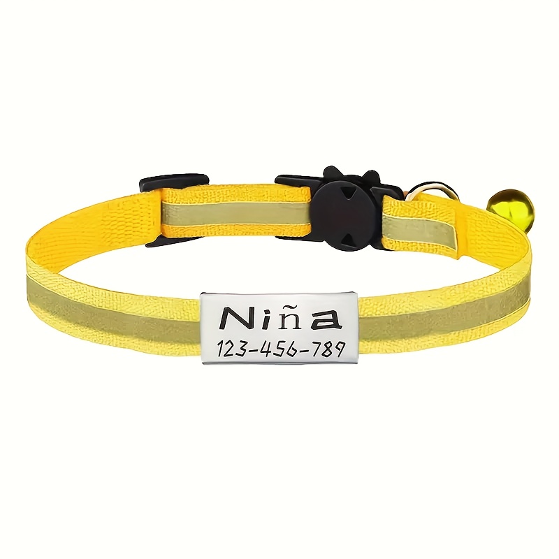 TEMU 1 pz [Collare Personalizzato per Gatto] Collare Personalizzato per Gatto con Striscia Riflettente - Personalizzato e Motivo Gatto, Regolabile,