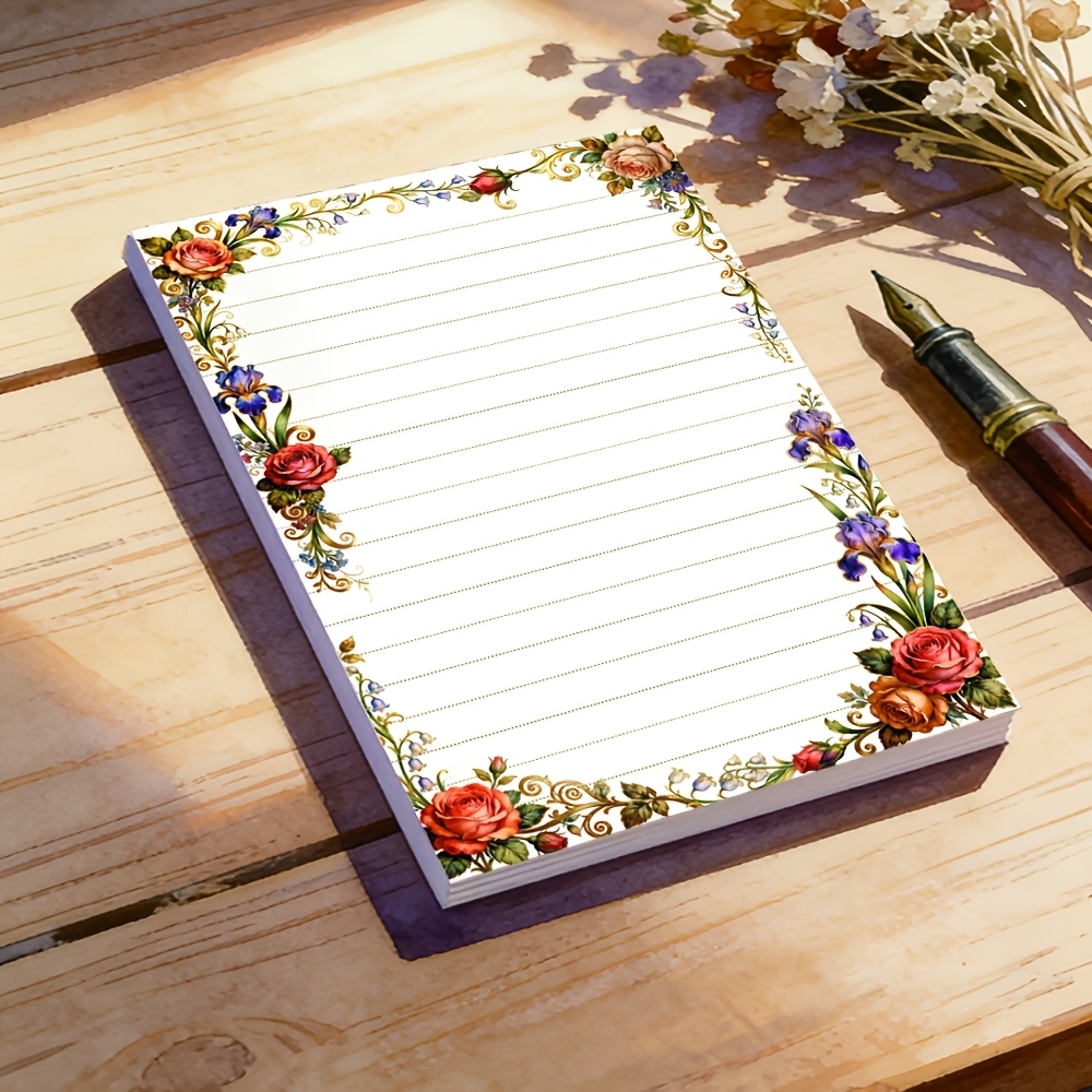 TEMU 1 X (50 Sheets) 3-pocket Notepad, European Floral Border Memo Pad, Victorian Style Pocket Notebook, Ornate Floral Lined Inner Pages, Vintage Oil