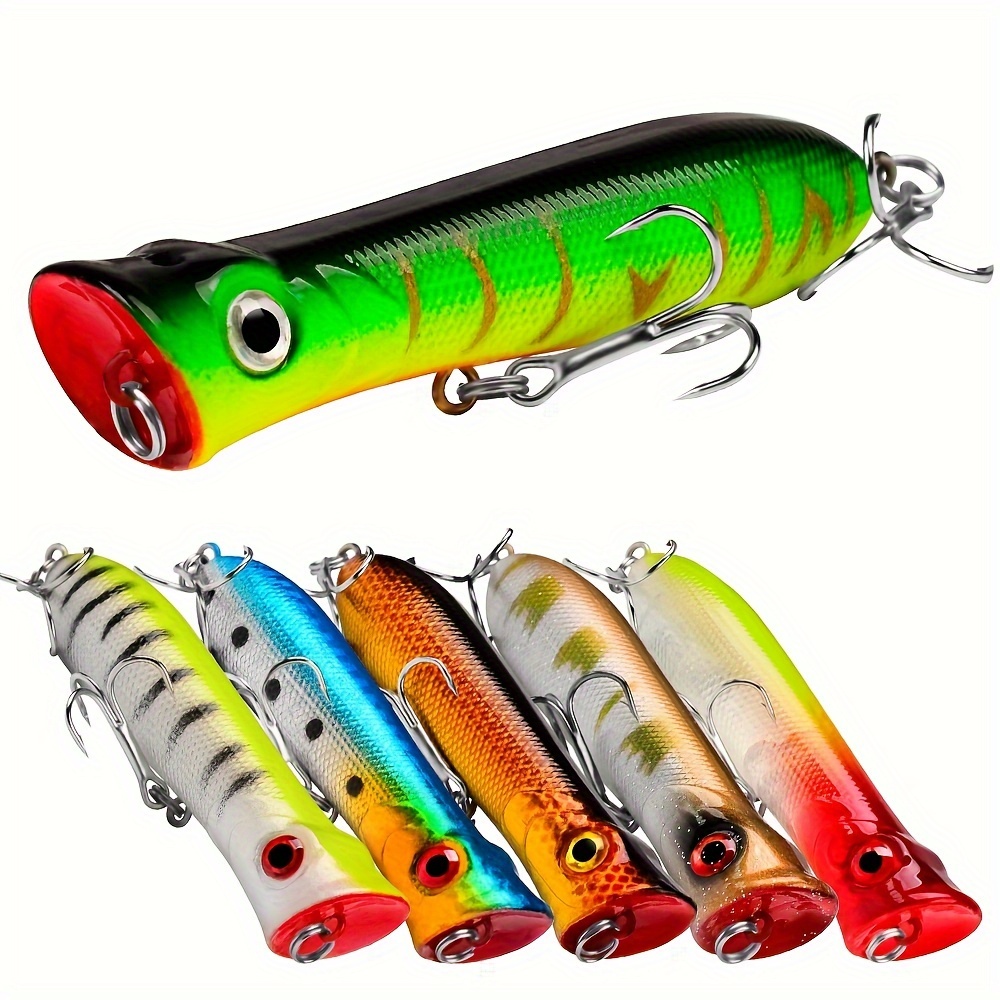 1pc/5pcs Floating Fishing Lure, Big Mouth Popper Lure, Plastic Hard Bait  With Treble Hook
